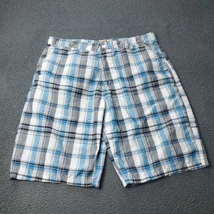 American Heritage Plaid Shorts Blue Gray Mens 40 Measured
